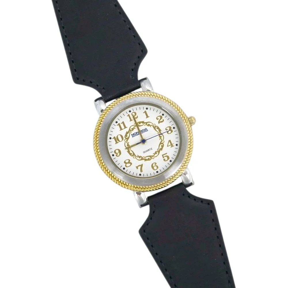 Montana Silversmiths Ladies Two-Tone Rope Bezel Watch Leather Strap - New NWOT